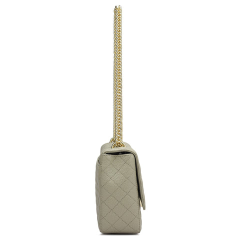 Da Milano Women's Leather Shoulder Bag - Small Quilting - Khaki