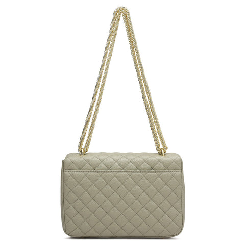 Da Milano Women's Leather Shoulder Bag - Small Quilting - Khaki