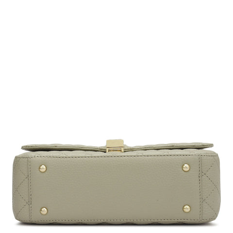 Da Milano Women's Leather Shoulder Bag - Small Quilting - Khaki
