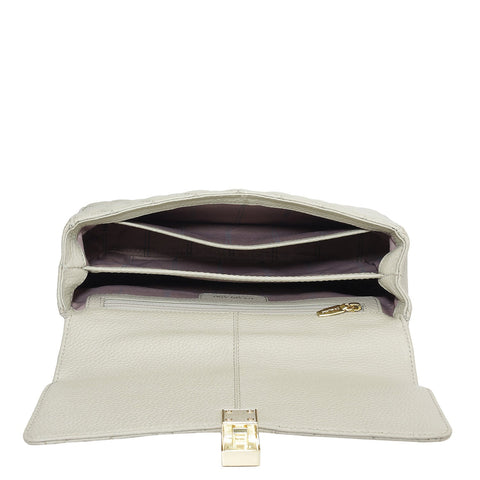 Da Milano Women's Leather Shoulder Bag - Small Quilting - Khaki