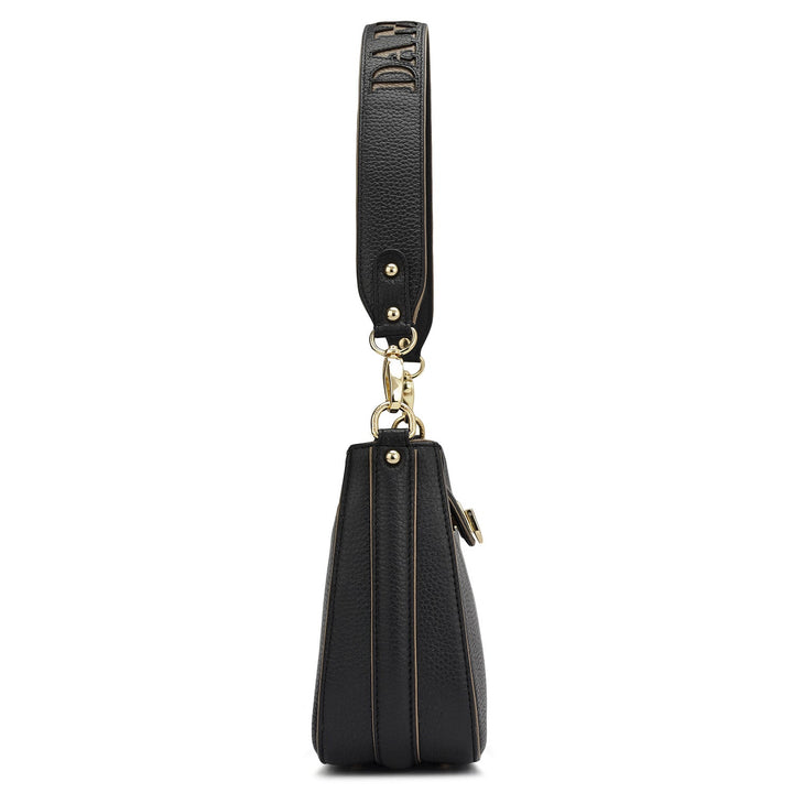 Small Wax Leather Baguette - Black