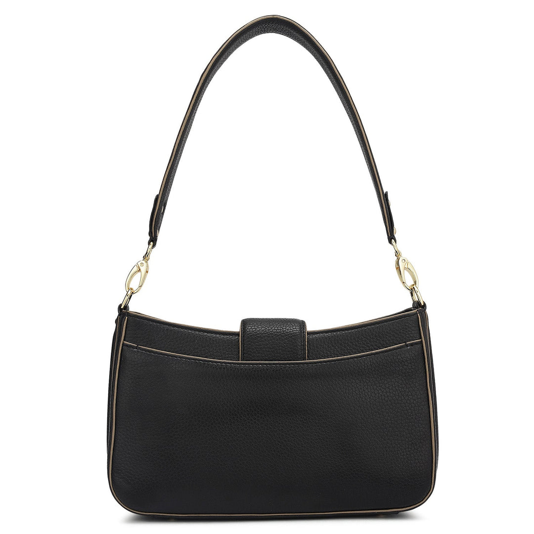 Small Wax Leather Baguette - Black