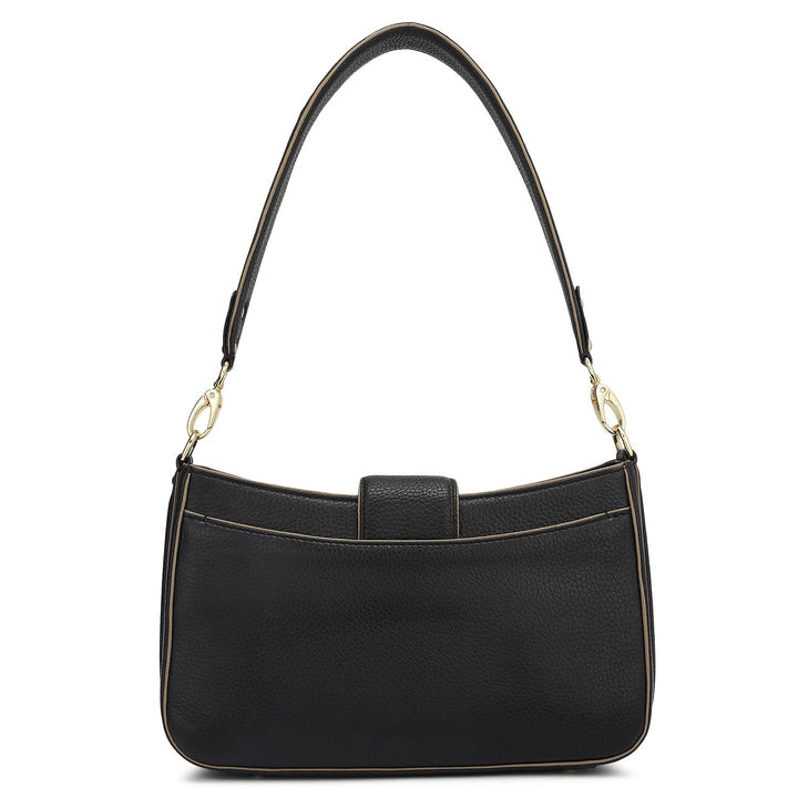 Small Wax Leather Baguette - Black