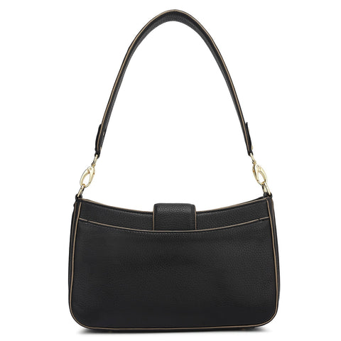 Small Wax Leather Baguette - Black
