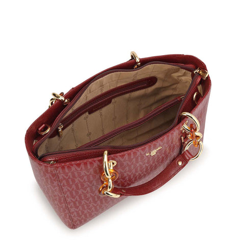 Small Monogram Franzy Leather Satchel - Cherry