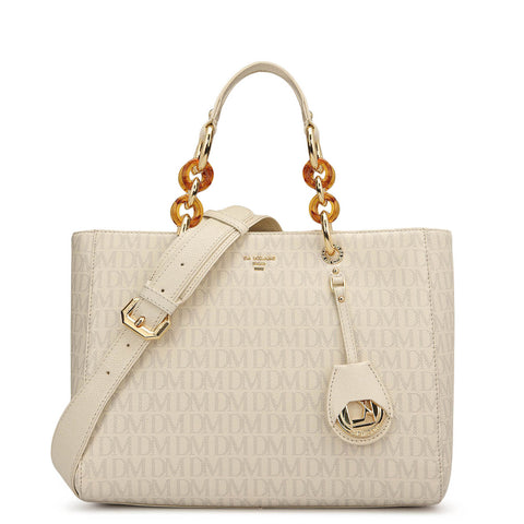 Small Monogram Franzy Leather Satchel - Marshmallow