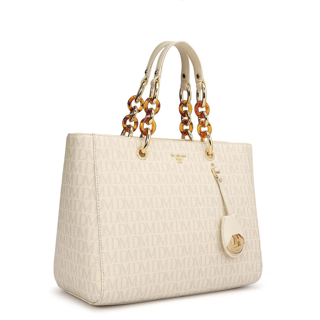 Small Monogram Franzy Leather Satchel - Marshmallow