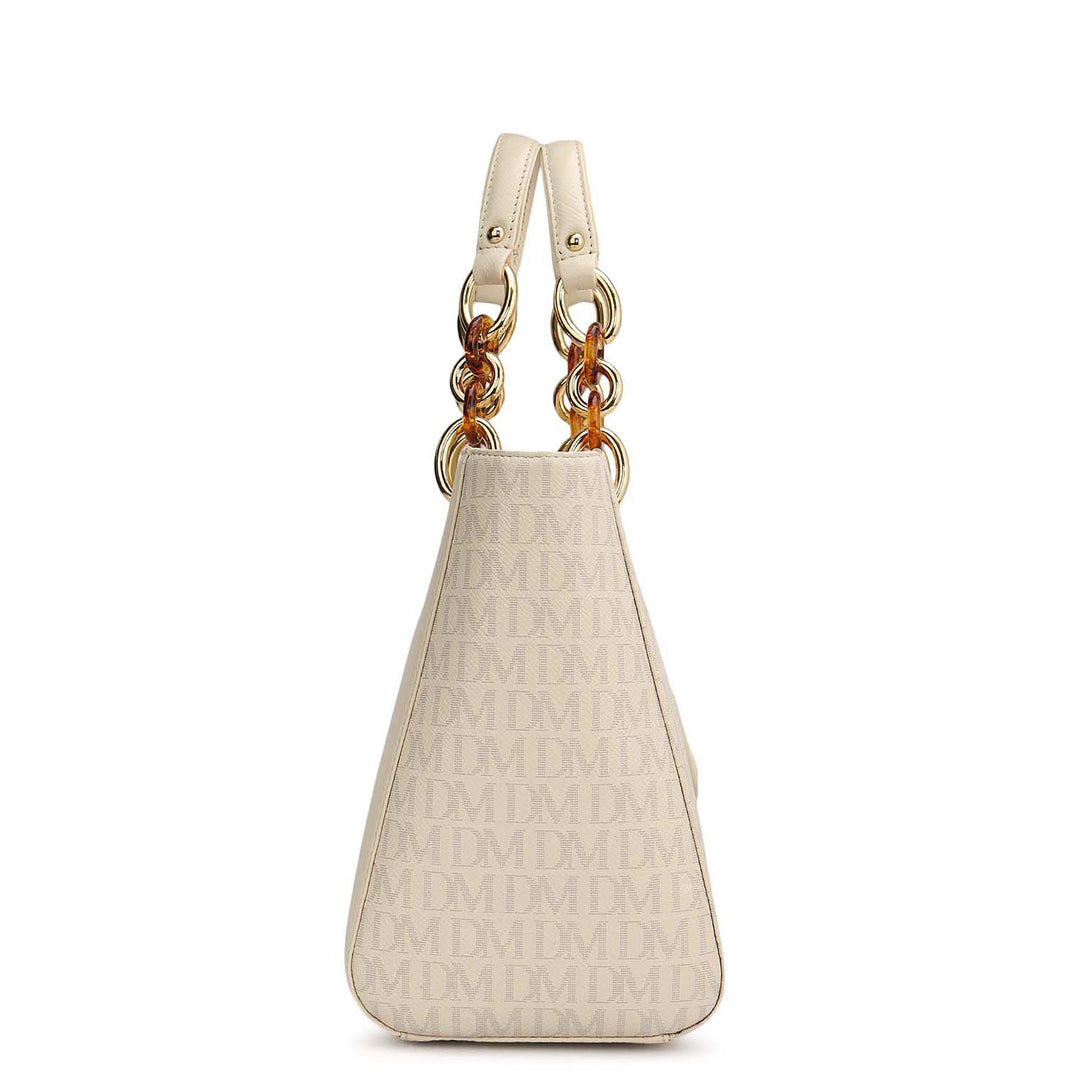 Small Monogram Franzy Leather Satchel - Marshmallow