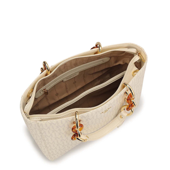 Small Monogram Franzy Leather Satchel - Marshmallow