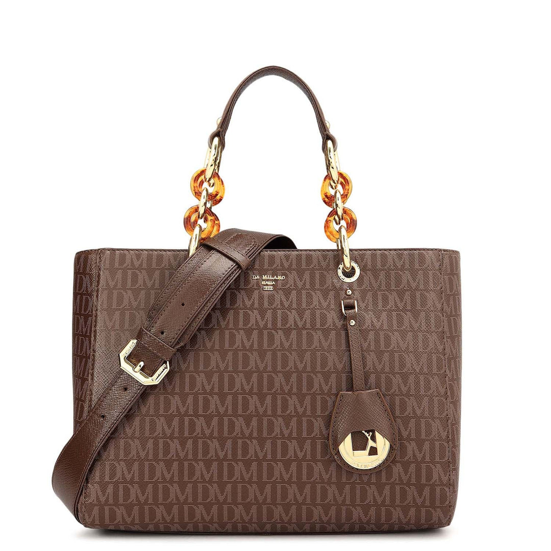 Small Monogram Franzy Leather Satchel - Walnut