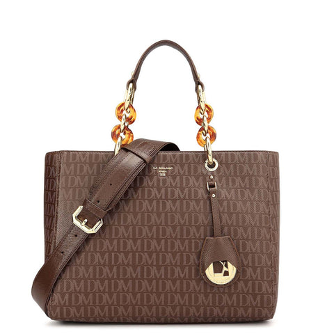 Small Monogram Franzy Leather Satchel - Walnut