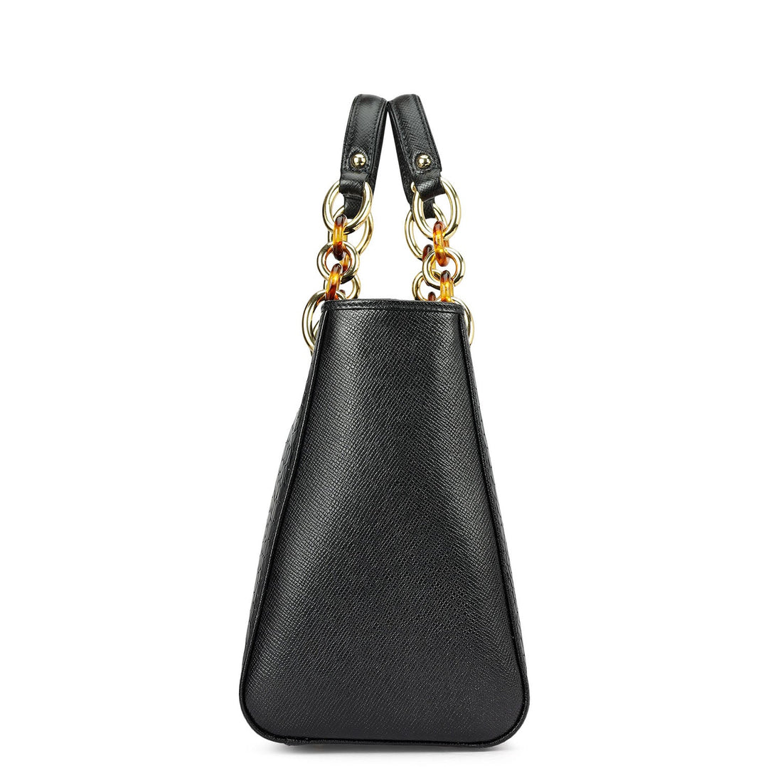 Medium Croco Leather Satchel - Black