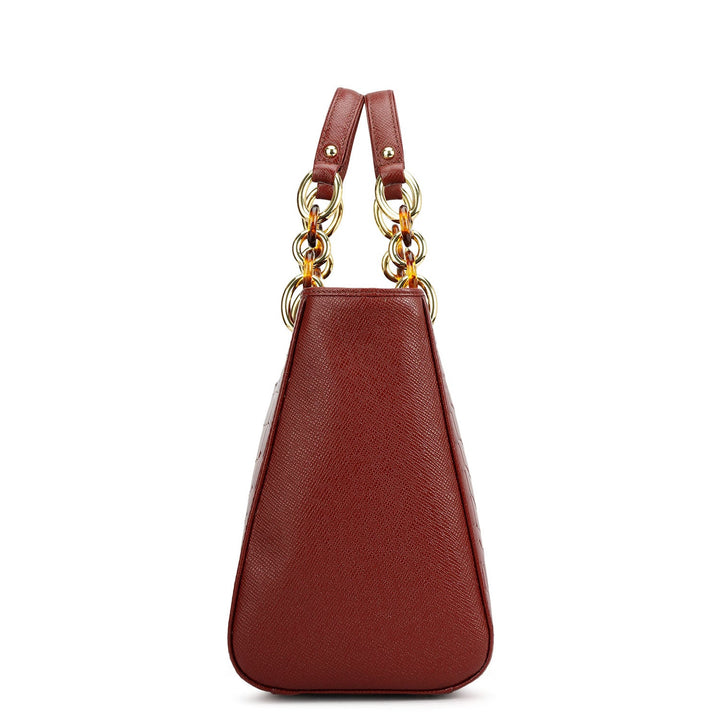 Medium Croco Leather Satchel - Cherry