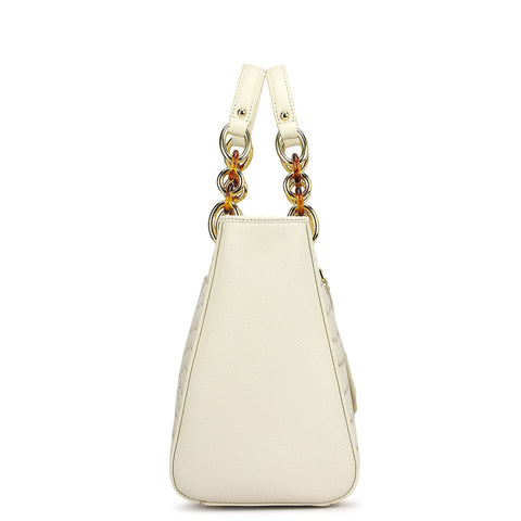 Medium Croco Leather Satchel - Marshmallow