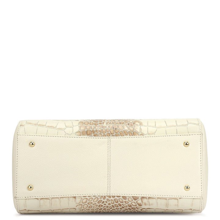 Medium Croco Leather Satchel - Marshmallow