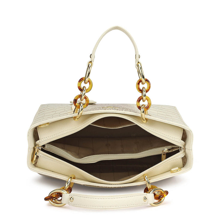 Medium Croco Leather Satchel - Marshmallow