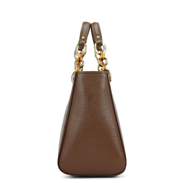 Medium Croco Leather Satchel - Walnut