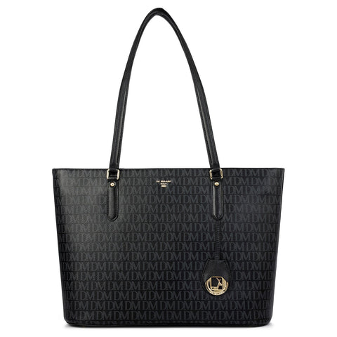 Large  Monogram Leather Tote - Black