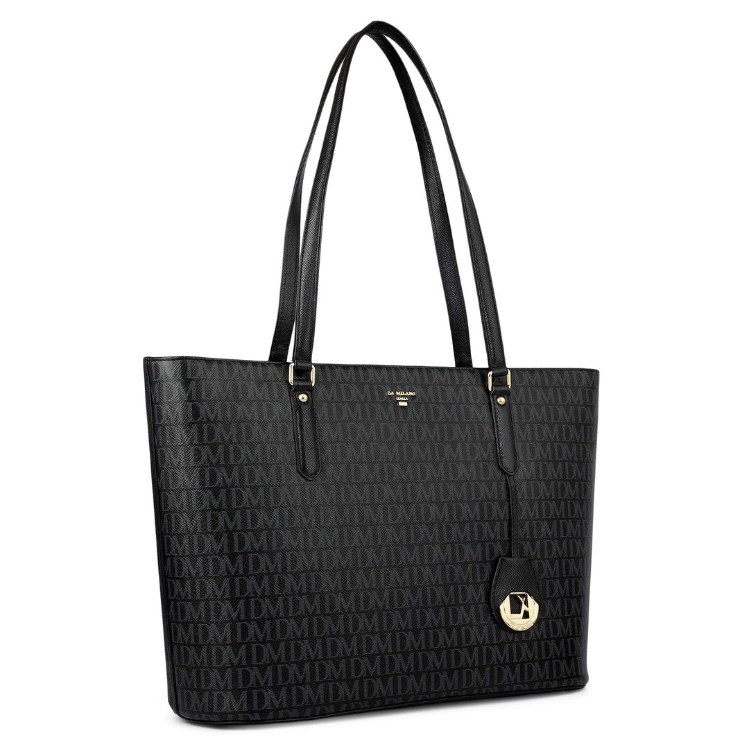 Large  Monogram Leather Tote - Black