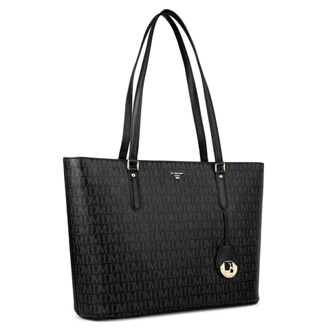 Large  Monogram Leather Tote - Black
