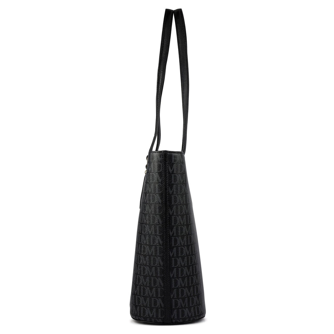 Large  Monogram Leather Tote - Black