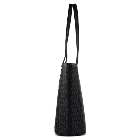 Large  Monogram Leather Tote - Black