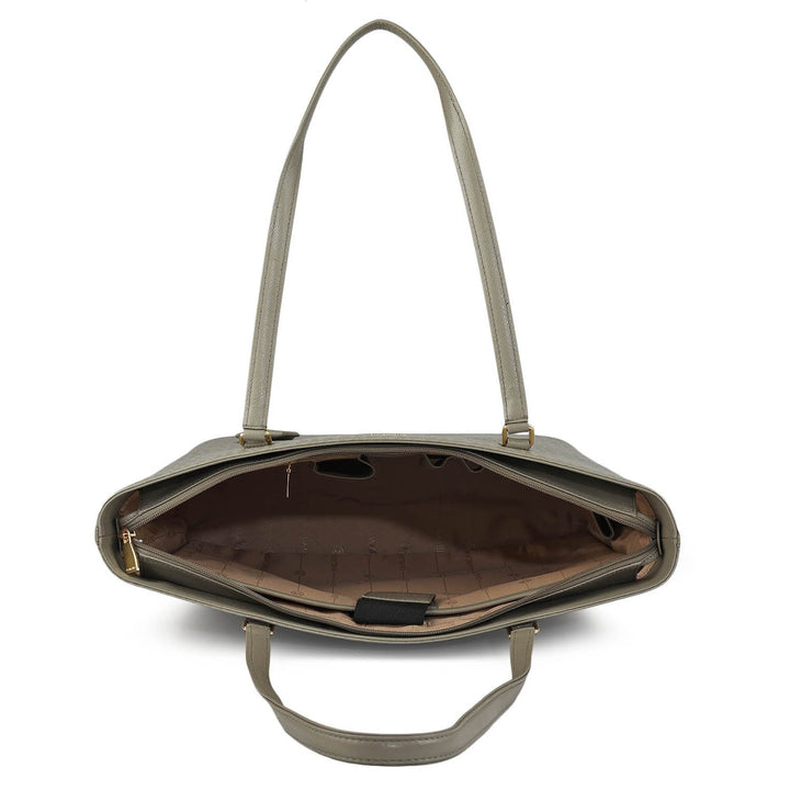 Large Monogram Leather Tote - Stone Grey