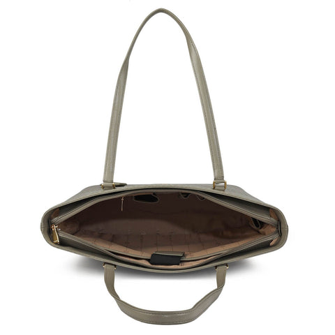Large Monogram Leather Tote - Stone Grey
