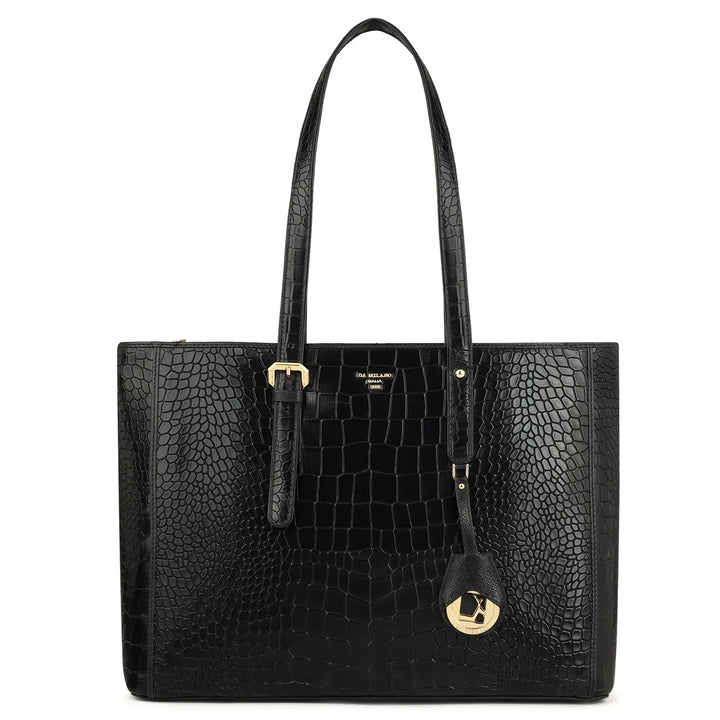 Large Croco Leather Tote - Black