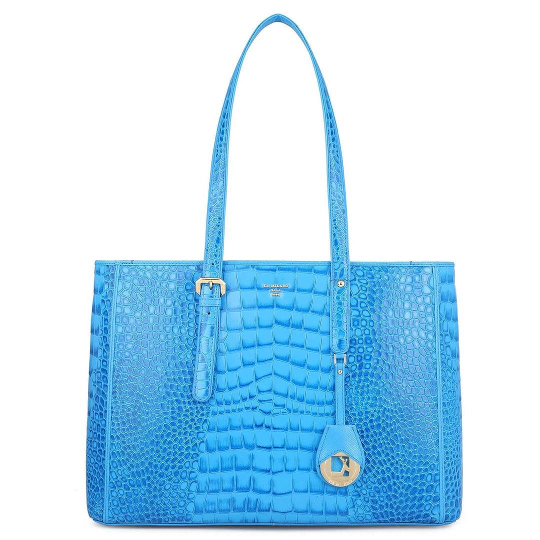 Large Croco Leather Tote - Blue