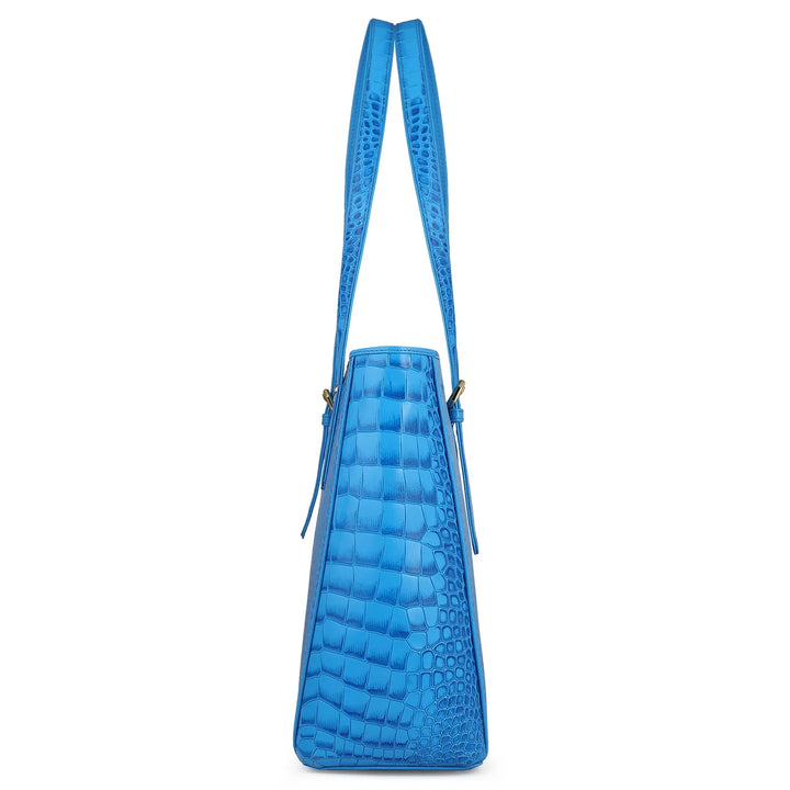 Large Croco Leather Tote - Blue