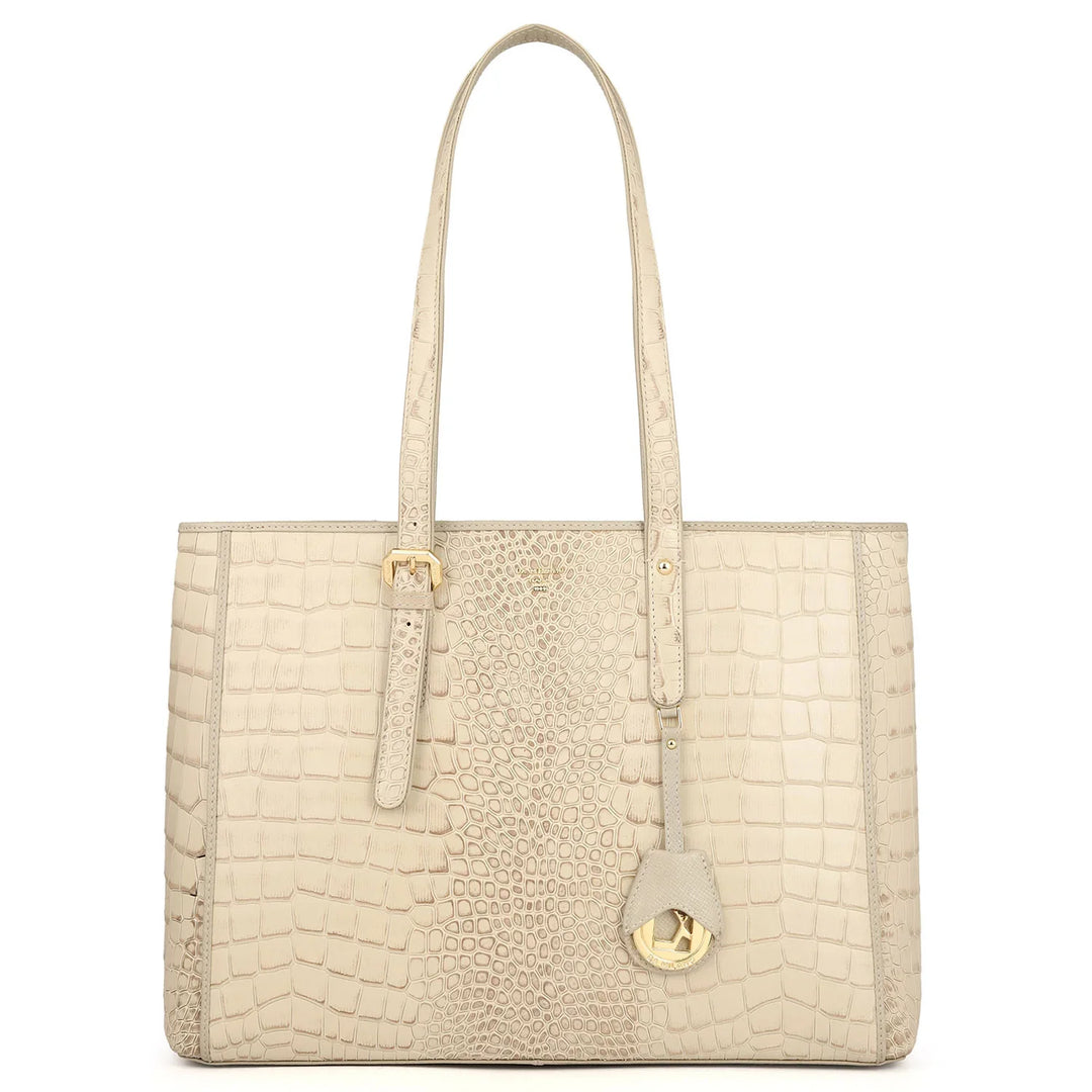 Large Croco Leather Tote - Frost