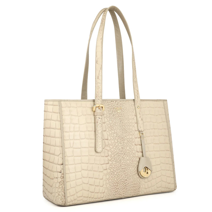 Large Croco Leather Tote - Frost