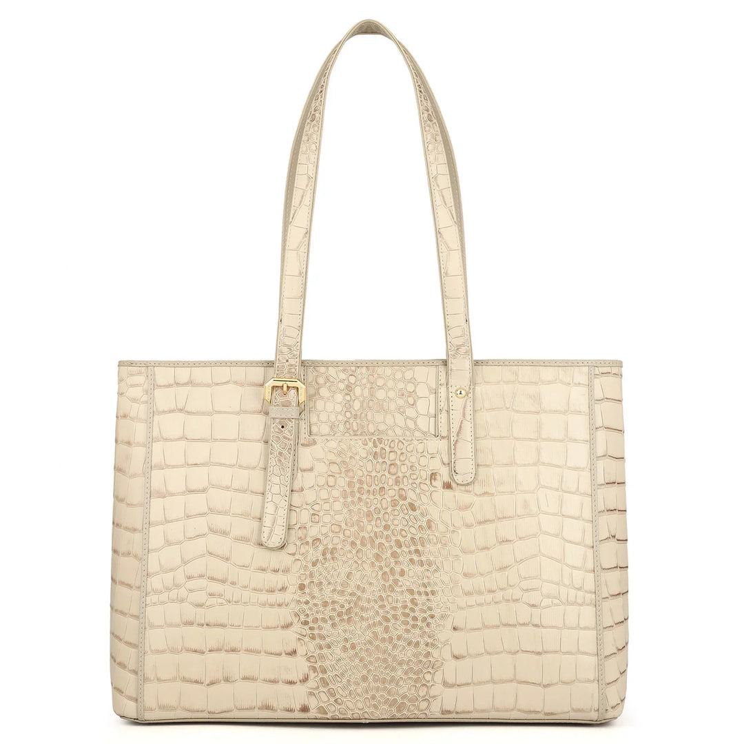 Large Croco Leather Tote - Frost