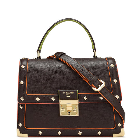 Small Franzy Leather Satchel - Chocolate