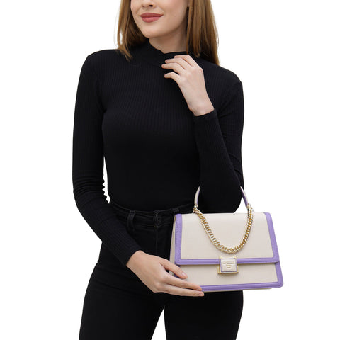 Da Milano Women's Leather Satchel Bag - Small Franzy - Beige