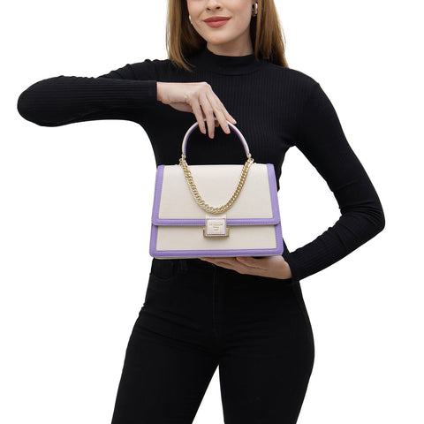 Da Milano Women's Leather Satchel Bag - Small Franzy - Beige