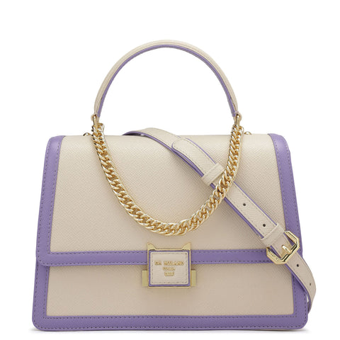 Da Milano Women's Leather Satchel Bag - Small Franzy - Beige