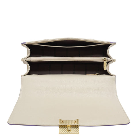 Da Milano Women's Leather Satchel Bag - Small Franzy - Beige