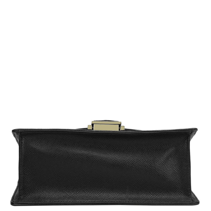 Small Croco Leather Shoulder Bag - Black