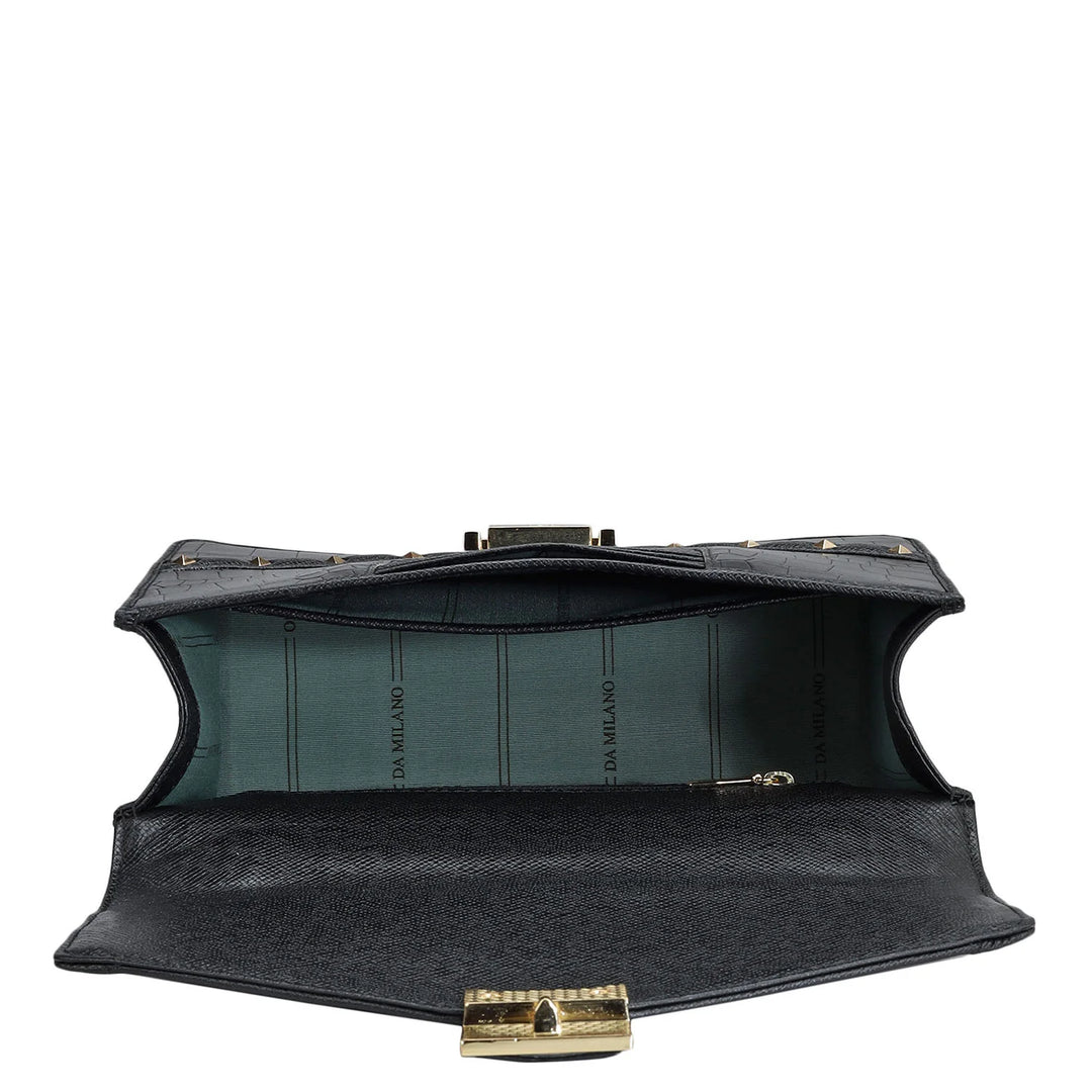 Small Croco Leather Shoulder Bag - Black