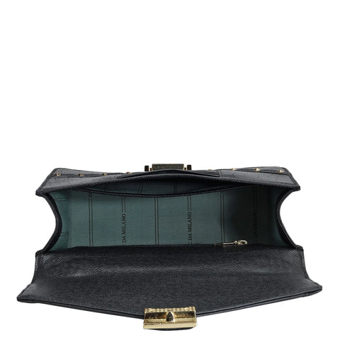 Small Croco Leather Shoulder Bag - Black