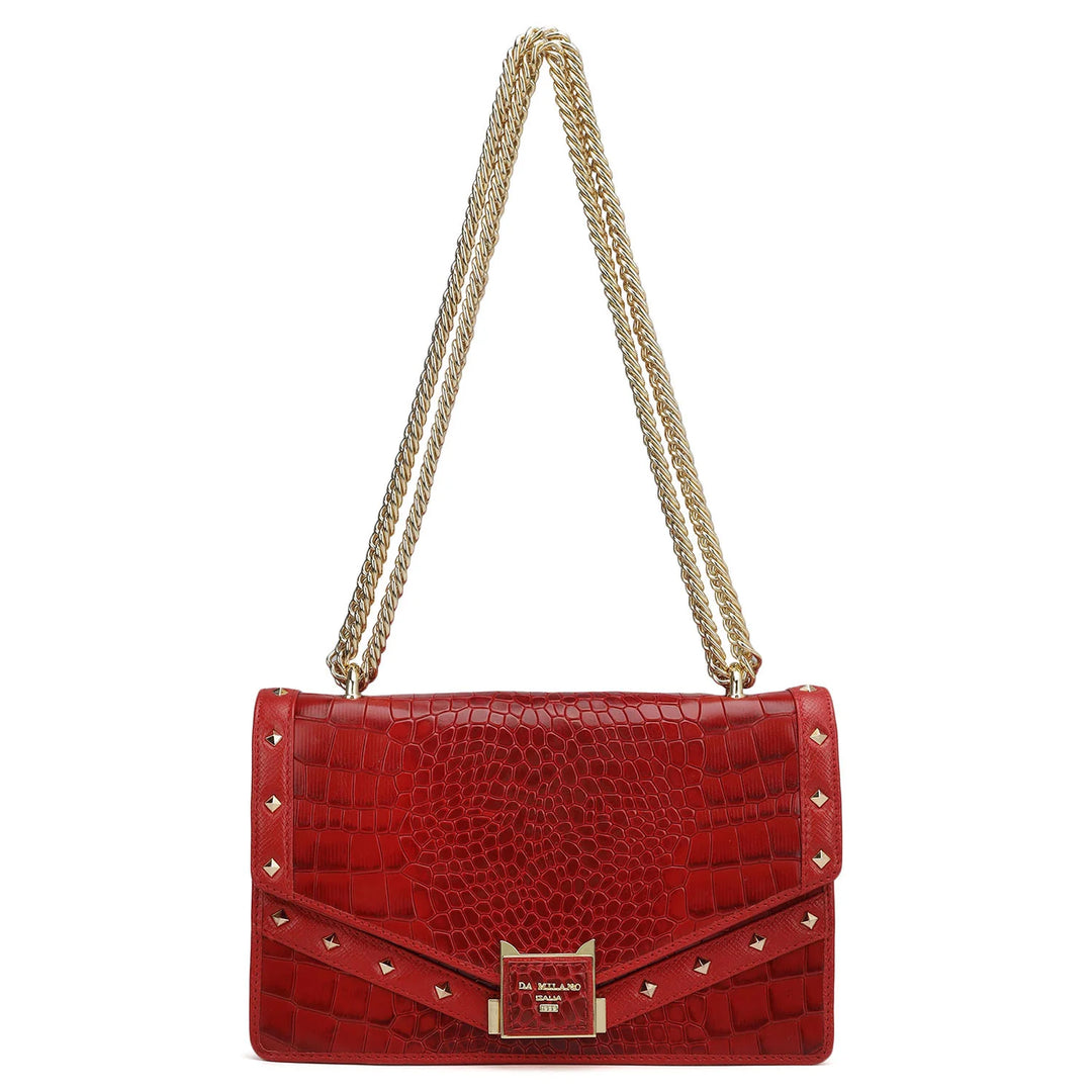 Small Croco Leather Shoulder Bag - Red