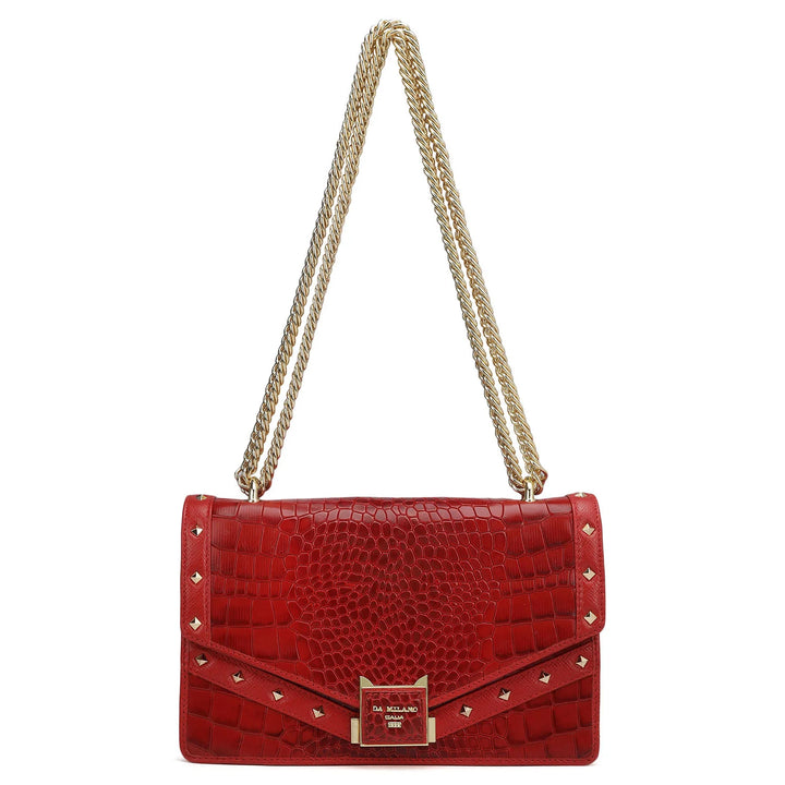 Small Croco Leather Shoulder Bag - Red