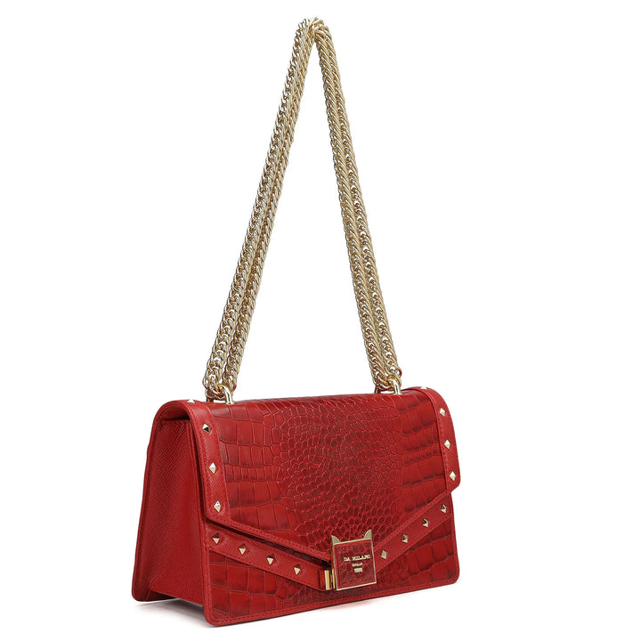 Small Croco Leather Shoulder Bag - Red