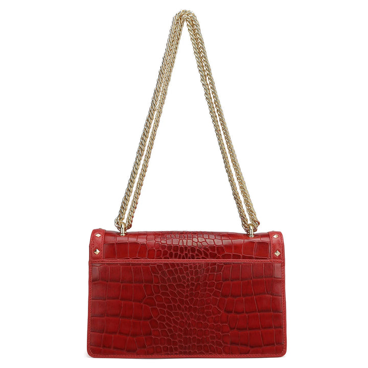 Small Croco Leather Shoulder Bag - Red