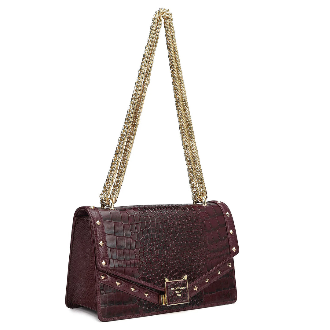 Small Croco Leather Shoulder Bag - Wine