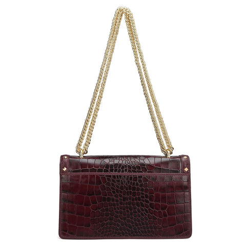 Small Croco Leather Shoulder Bag - Wine