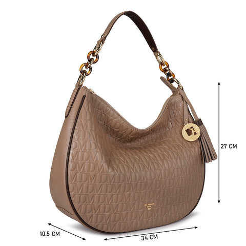 Medium Monogram  Leather Hobo - Greyish Taupe