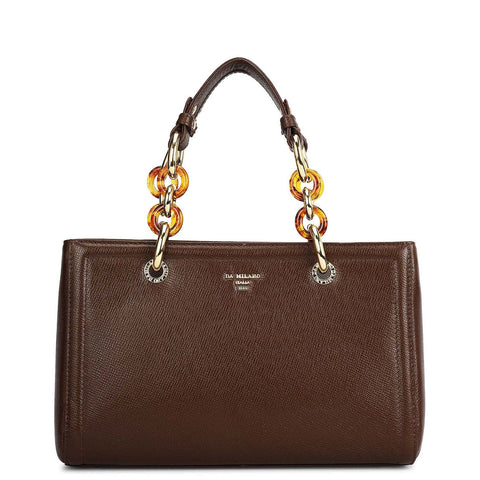 Small Franzy Leather Satchel - Walnut